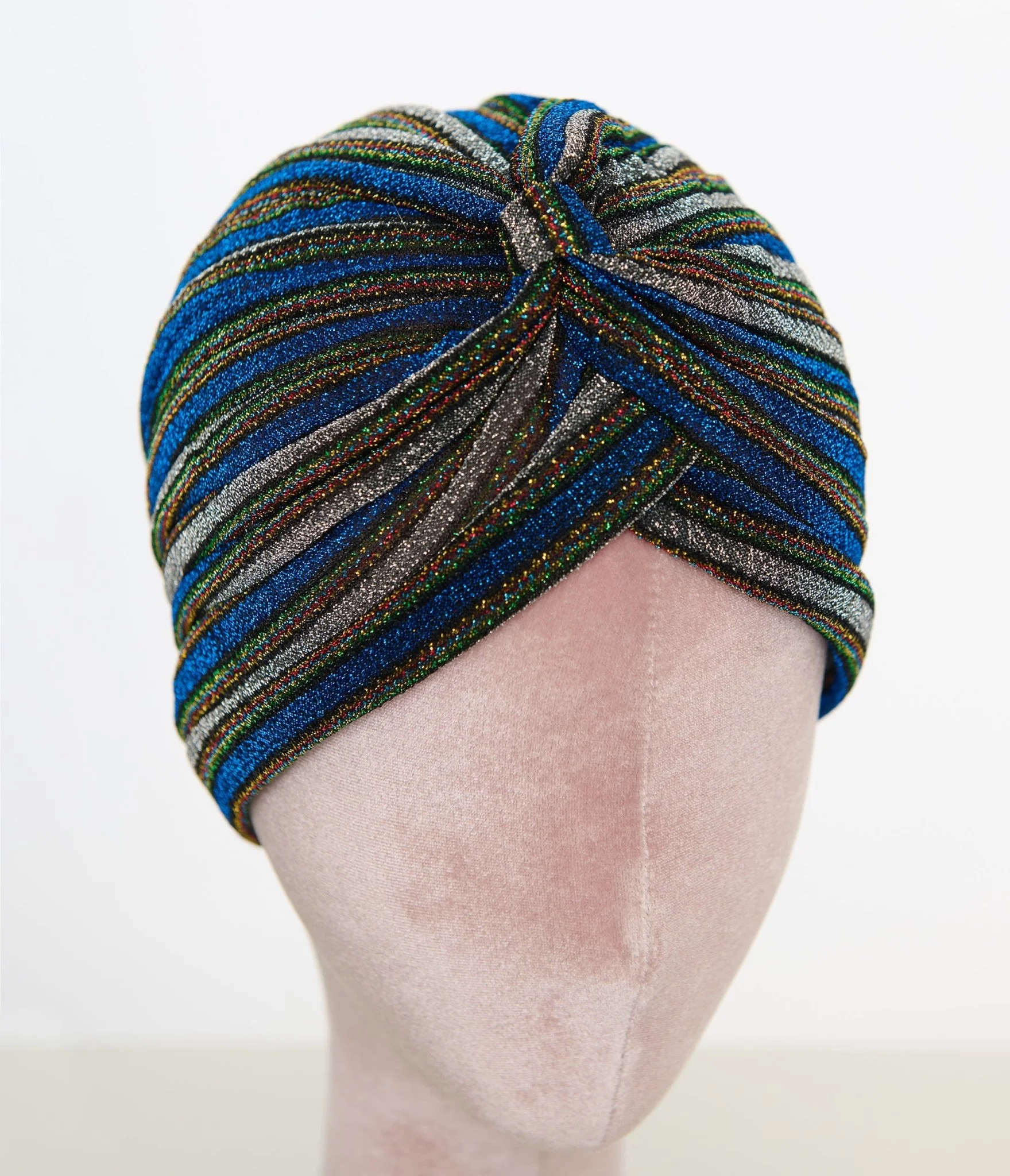 Vintage Style Multicolor Metallic Blue Knotted Turban | UniqueVintage