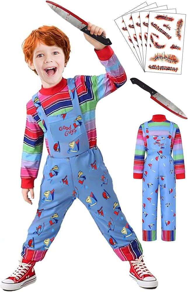 【5 Sizes for 3-11Y】 Halloween Chucky Costume for Kids Jumpsuit Long Sleeve Rainbow Shirt Scar... | Amazon (US)