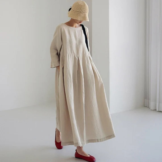 Women Summer Cotton Dresses Nine-point Sleeves Dress Long Maxi - Etsy | Etsy (US)