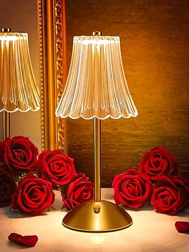 Vintage Lamp Flower Lamp, 3 Colors Nightstand Lamp Bedside Lamp, Battery Operated Lamp Cordless L... | Amazon (US)