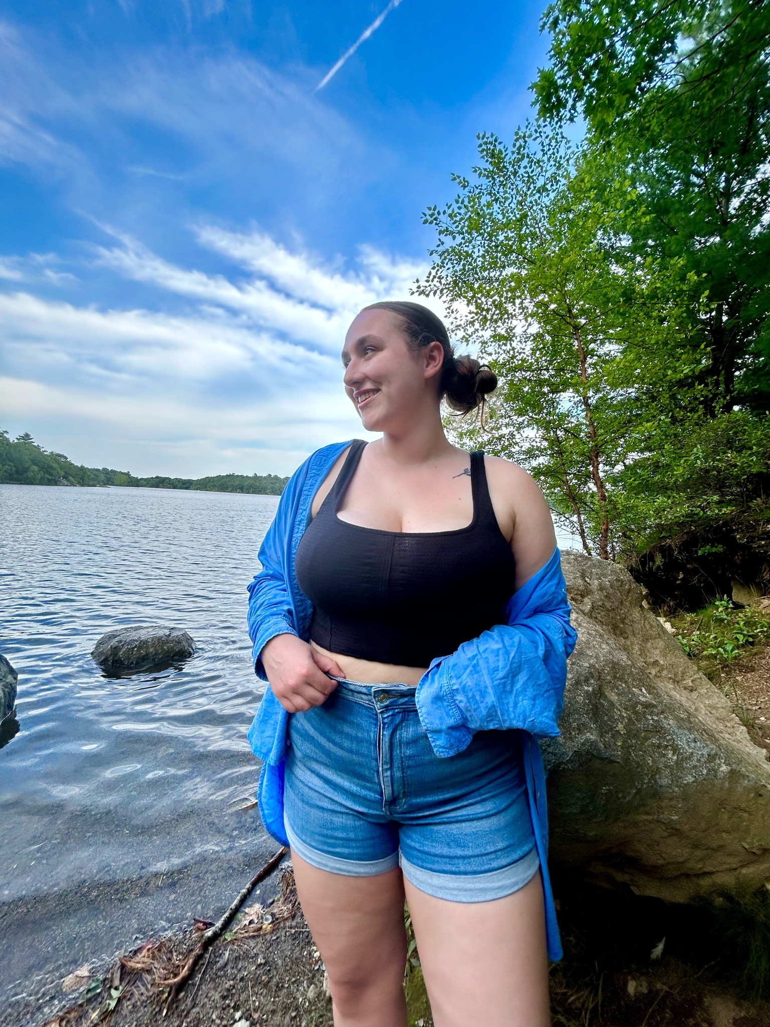 denim shorts on sale for $30 🚨🚨
these shorts are sooo comfy & fit amazing!! i always size up in shorts so im wearing a size 14 in these! they fit super high rise & have tons of stretch :) 
i will link a similar tank & button up 

#LTKmidsize #LTKSeasonal #LTKfindsunder50