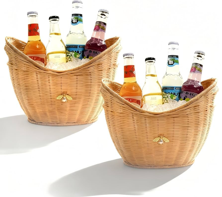 Amazon.com: Lexenic 2 PCS Ice Bucket with Handle Hole, Woven and Acrylic Double Layer Basket Design, 4L Champagne Wine Ice Bucket for Cocktail Bar, Parties, Picnics- Anti Frozen Hands Anti Water Leakage (Rattan) : Home & Kitchen | Amazon (US)