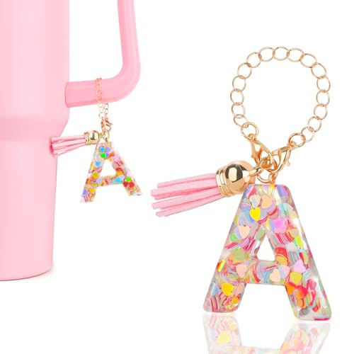 DECZHIYU Letter Charms Accessories for Stanley Cup, Initial A Charm for Stanley 30 40oz Tumbler with Letter&Tassel, Glitter Charms for Stanley Cup Accessories, Initial Keychain Gifts for Women | Amazon (US)