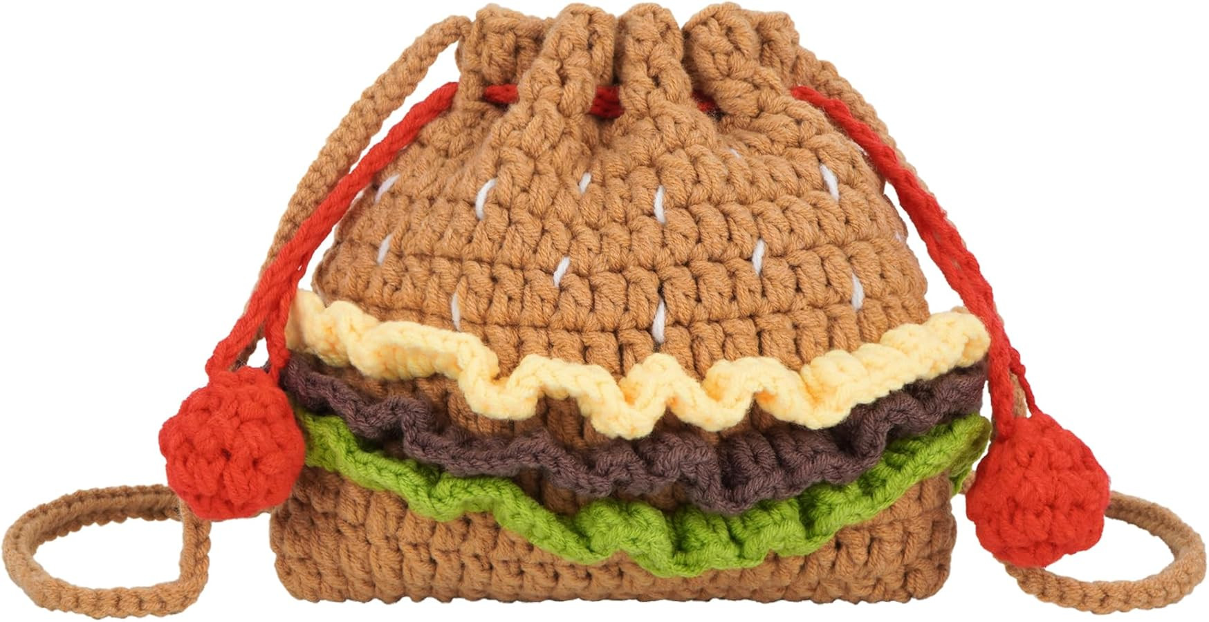 Minache Women Mini Hamburger Design Knitting yarn Woven Crossbody Shoulder Bag Drawstring Bucket ... | Amazon (US)