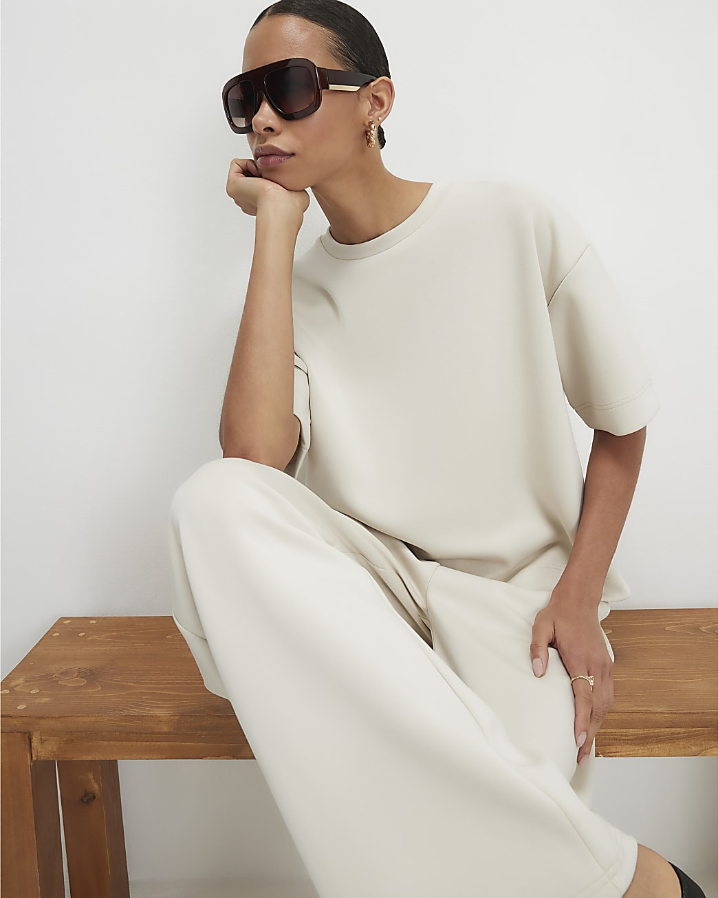 Cream Premium Boxy Fit T-Shirt | River Island UK & IE