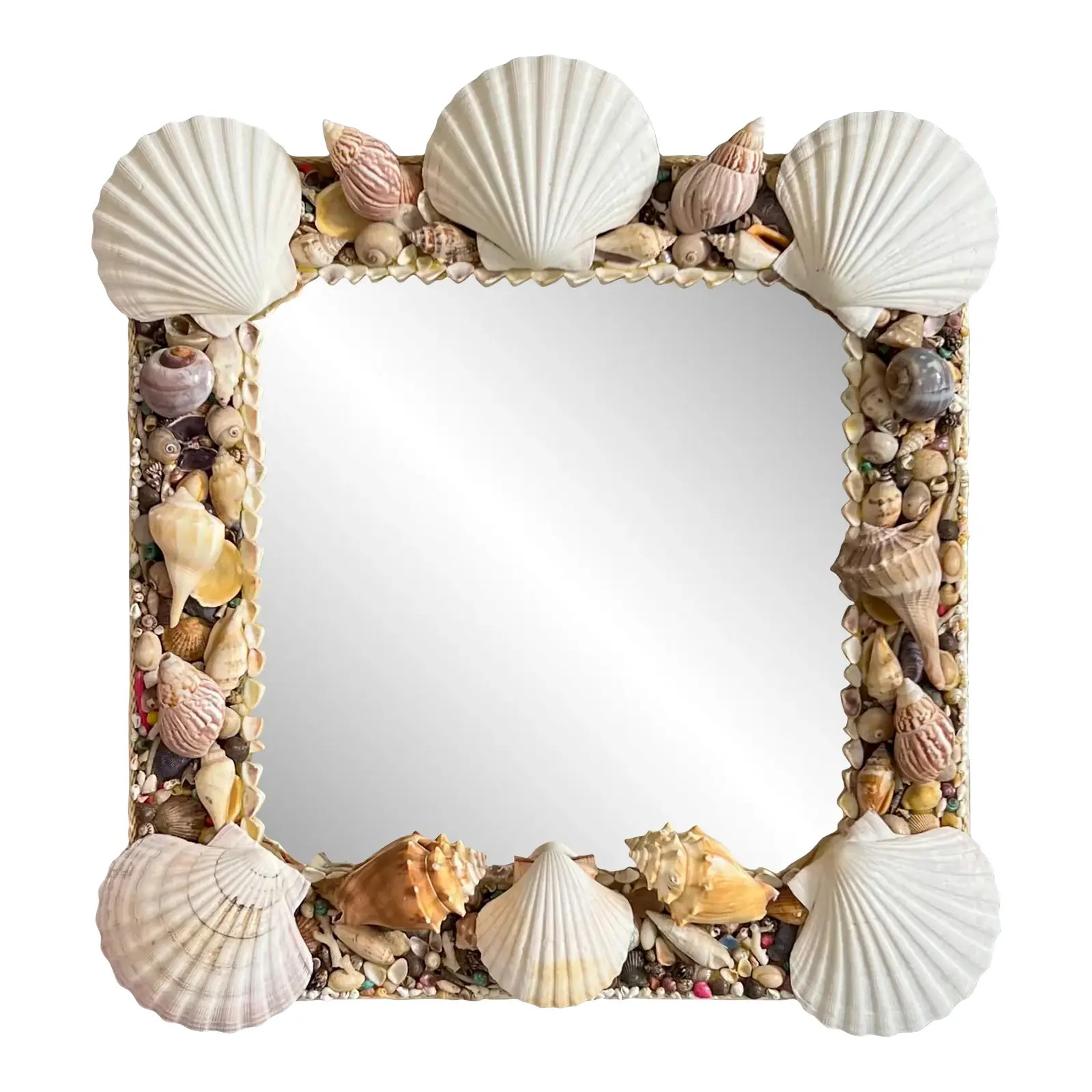 Vintage Square Seashell Shell Encrusted Mirror | Chairish
