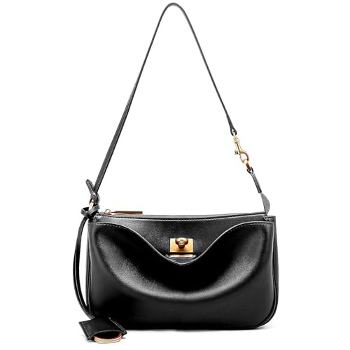 Genuine Leather Shoulder Bag for Women: Designer Leather Crossbody Purses with Twist Lock - Fashion Ladies Small Handbag for Travel Work(Black) | Amazon (US)