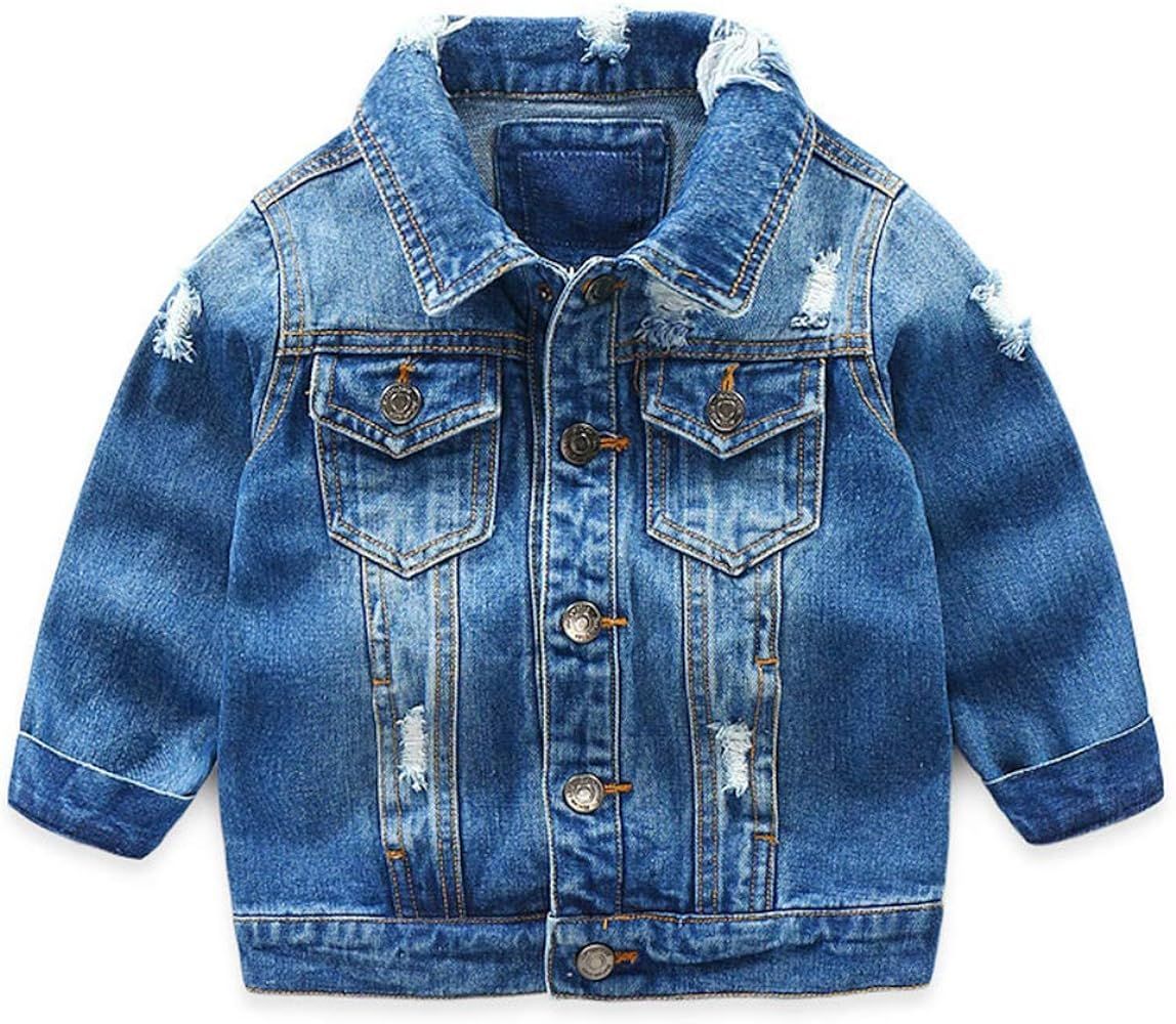 SCOFEEL Toddler & Kids Boys Basic Ripped Denim Jacket Button Down Jeans Jacket Top | Amazon (US)