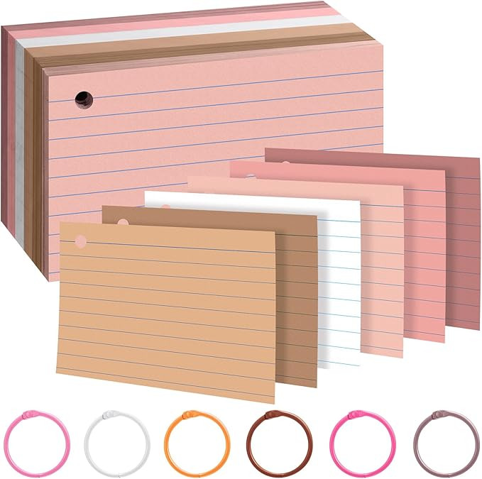 Leelosp 300 Pcs Colored Ruled Index Cards with 6 Rings 180 Gsm Thick Neon Color Study Flash Cards... | Amazon (US)