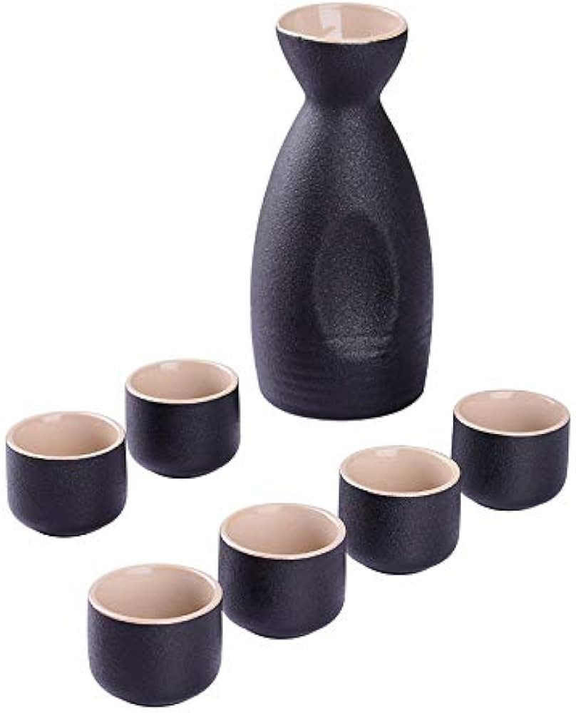 NEWQZ Japanese Sake Set, Traditional Ceramics Black Sake Serving Sets 7 Pcs include 1 Pot and 6 C... | Amazon (US)