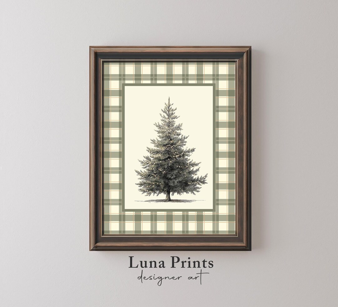 Christmas Tree Plaid Wall Art, Vintage Holiday Printable, Classic Christmas Decor, Preppy Holiday... | Etsy (US)