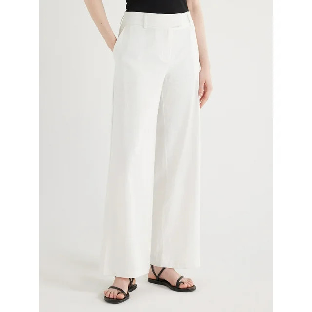 Scoop Women's Tailored Linen Blend Pants with Wide Leg, Sizes 0-18, 31.5’’ Inseam | Walmart (US)
