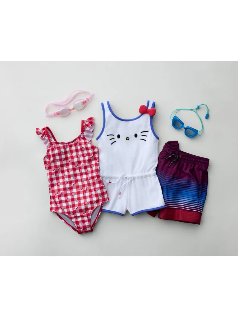Wonder Nation Girls Strawberry Gingham One Piece Swimsuit, Sizes 4-16 | Walmart (US)