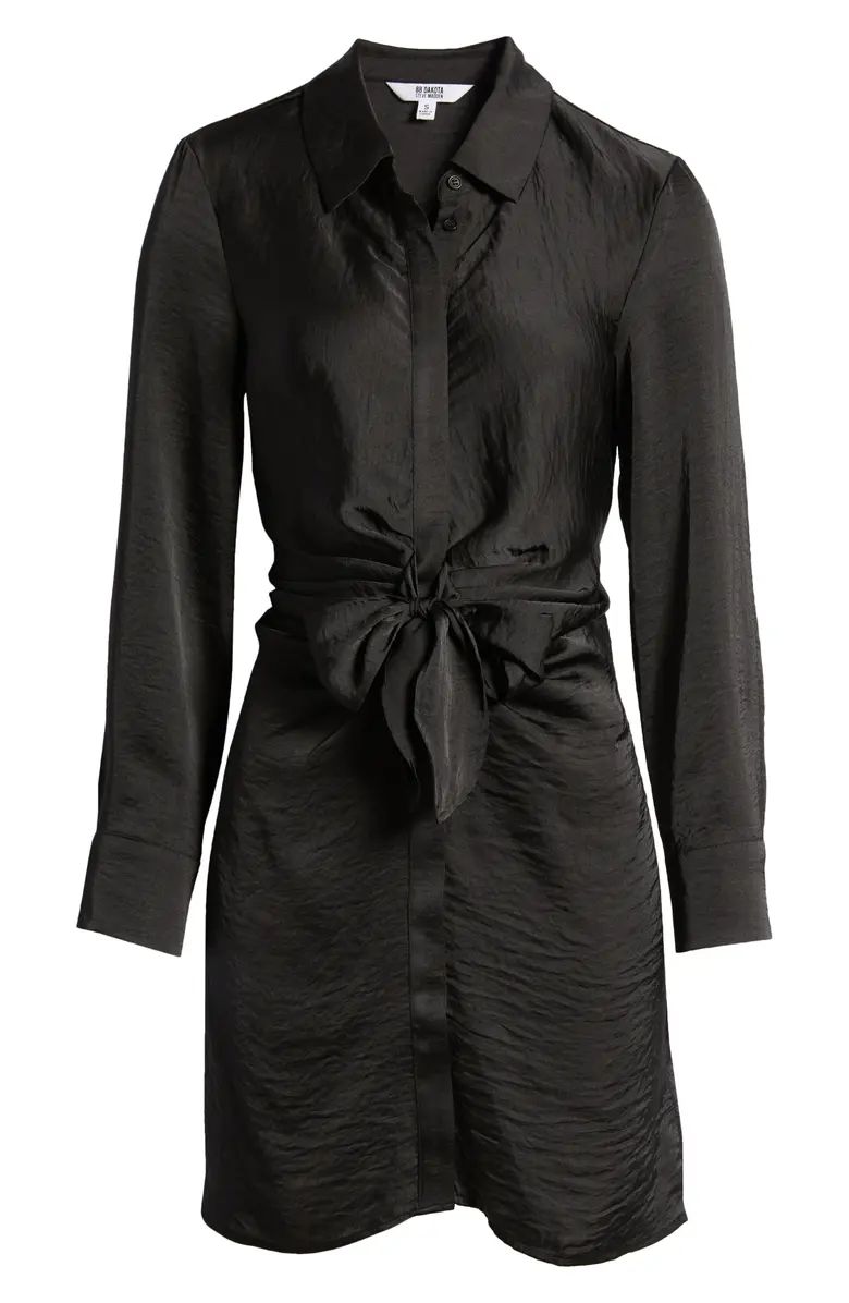 Steve Madden Tie Waist Long Sleeve Satin Shirtdress | Nordstrom | Nordstrom