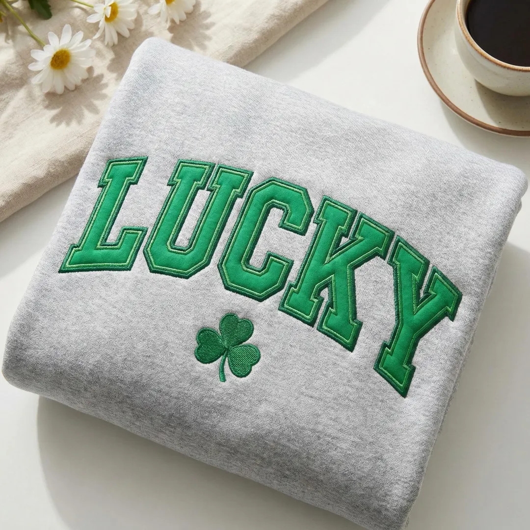 Embroidered Lucky Sweatshirt, Embroidered Crewneck, Saint Patrick's Day Sweatshirt, Lucky Sweatsh... | Etsy (US)