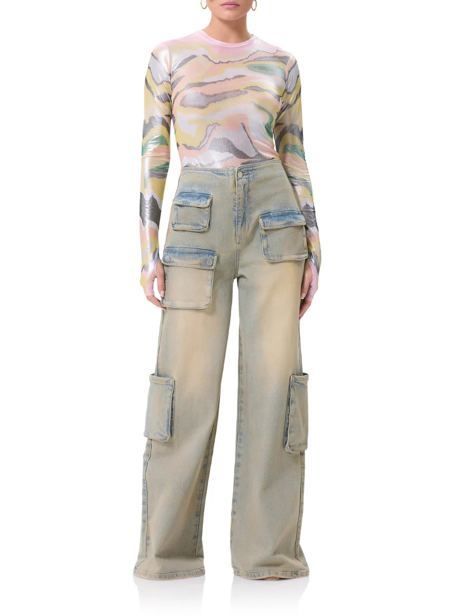 Kaylee Metallic Top - Soft Linear Abstract | ShopAFRM