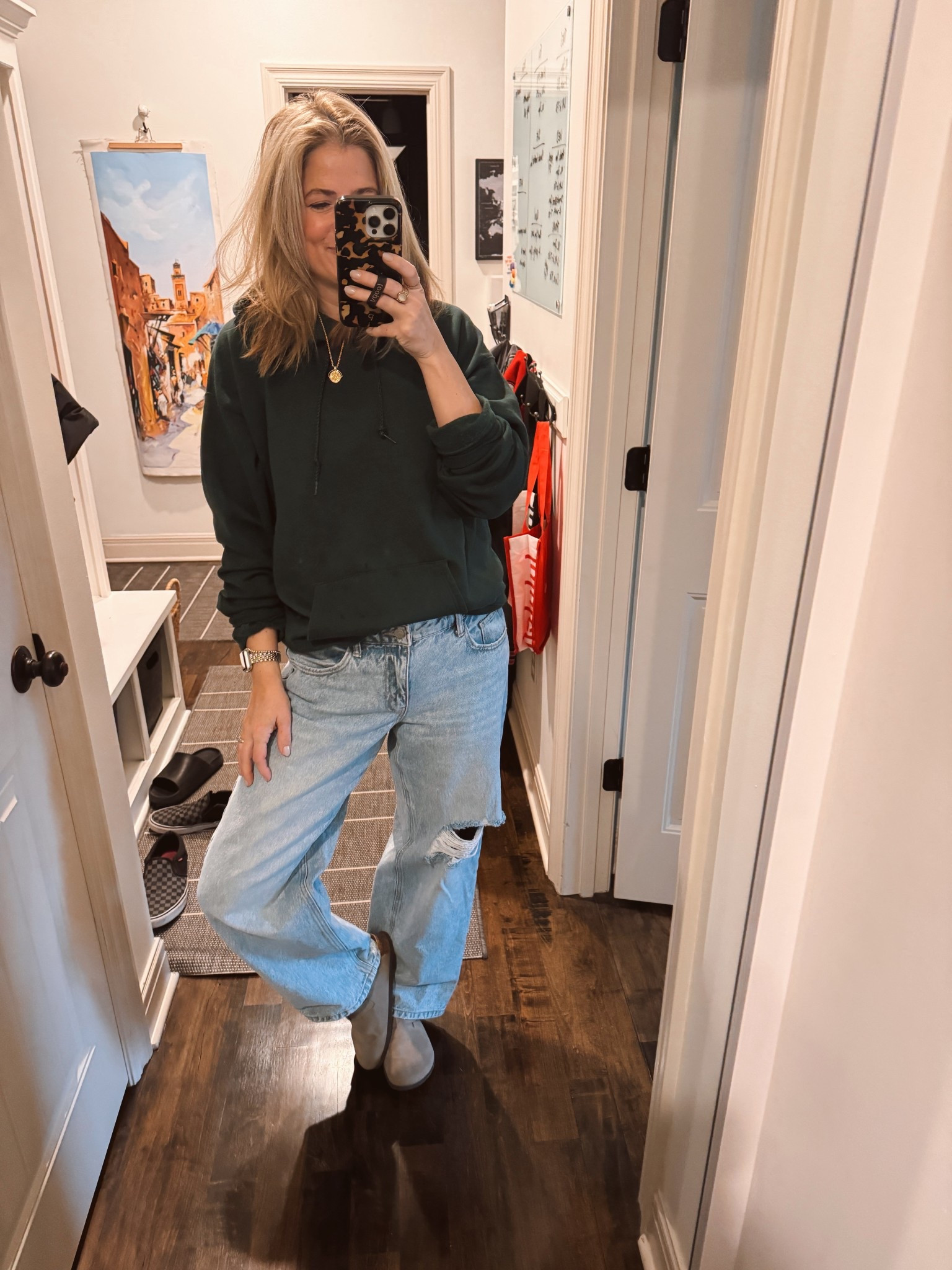 Hooded sweatshirt, slides 

#LTKOver40 #LTKmomlife