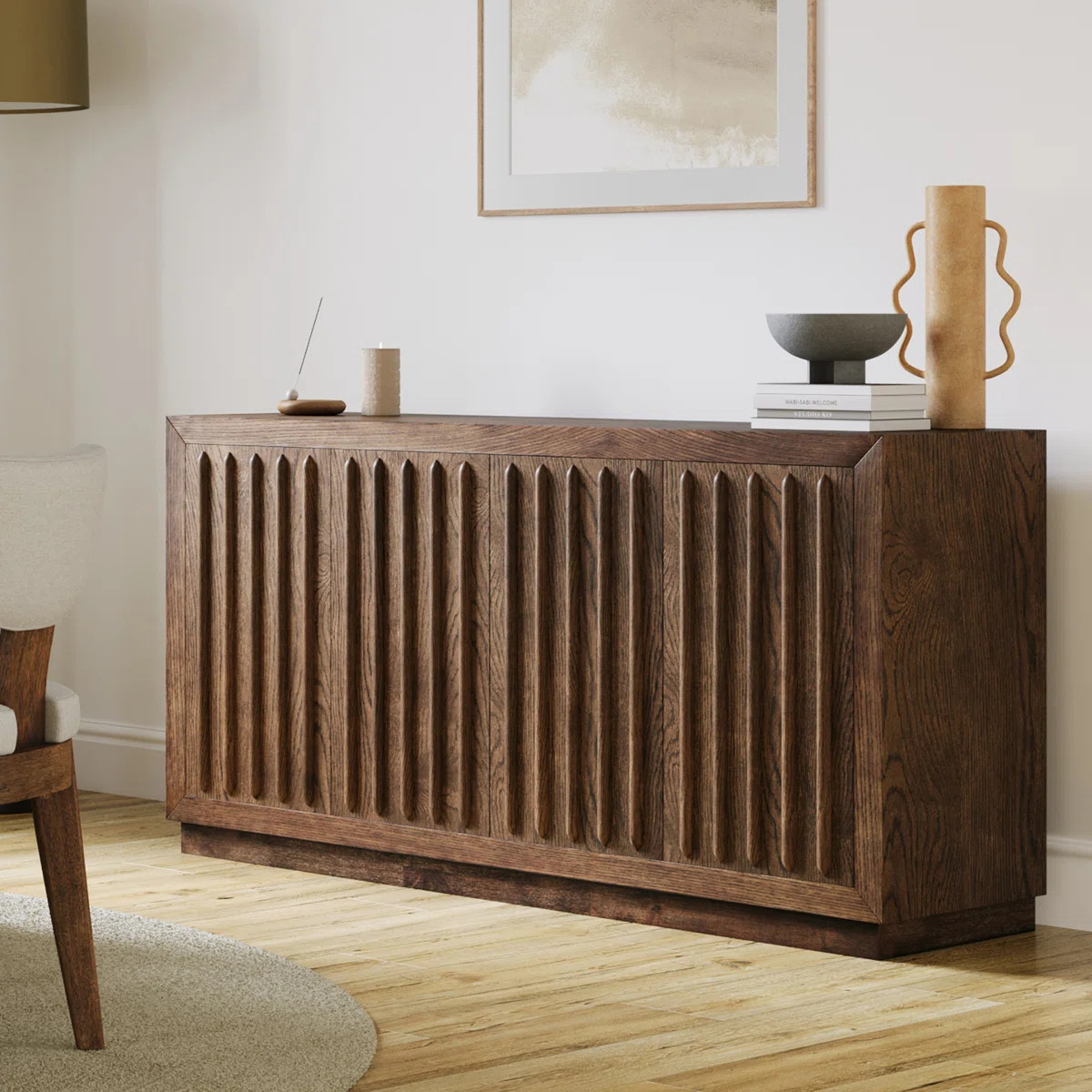 Albemarie 60" Mid-Century Modern Fluted Four Door Sideboard Storage Cabinet | Wayfair North America