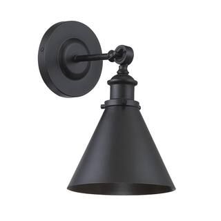 Glenn 7 in. W x 12 in. H 1-Light Matte Black Industrial Wall Sconce with Adjustable Metal Shade | The Home Depot
