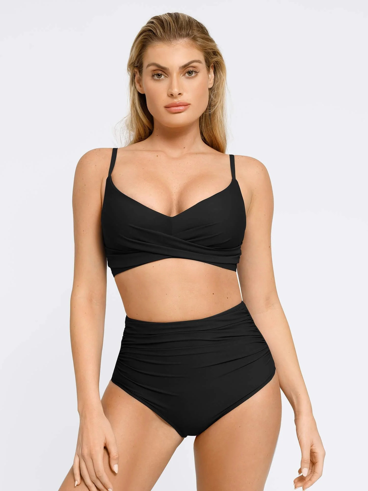Shapewear Body-Sculpting Swimsuits - Ruched Bikini Set / Black / 3XL | Popilush