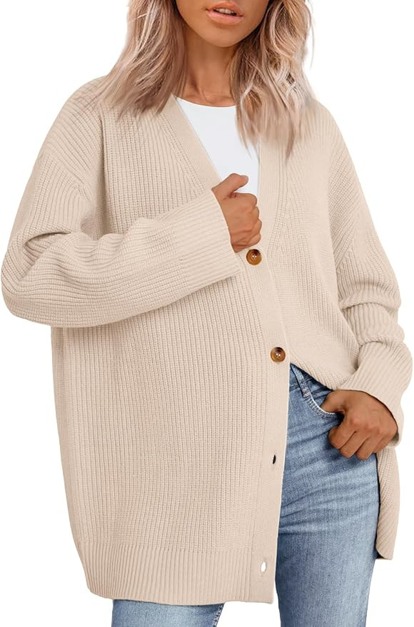 Women Oversized Cardigan Sweater 2025 Fall Outfits Cloth Fashion V Neck Knit Button Front Casual ... | Amazon (US)