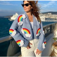 Handmade Rainbow Cloud Cardigan | Knit Chunky Boho Colourful Sweater | Etsy (US)