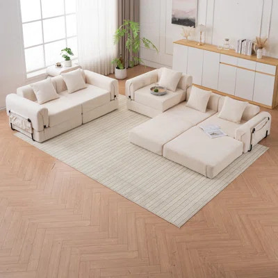 Space-saving Beige Sofa, Modern Polyester Blend, Living Room Essential | Wayfair North America