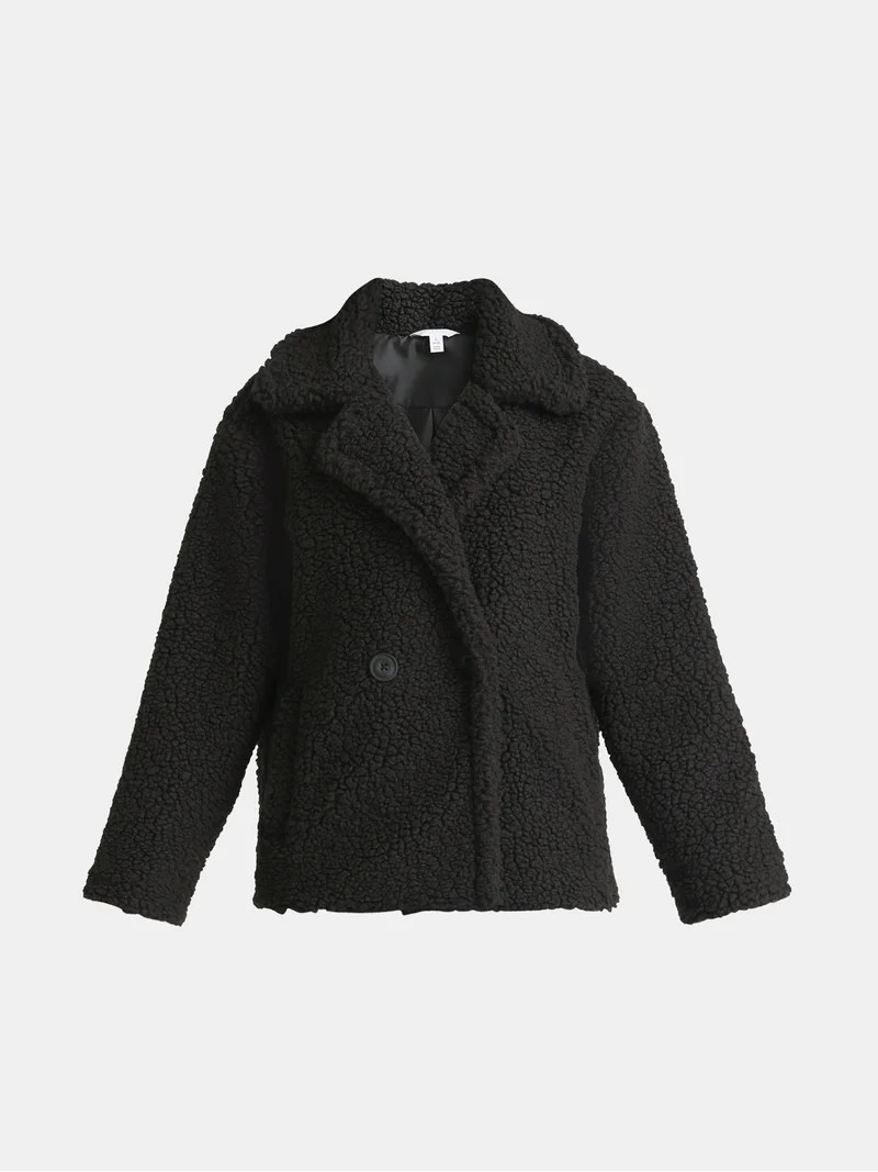 Time and Tru Women's and Women's Plus Teddy Double Breasted Jacket, Sizes XS-3X | Walmart (US)