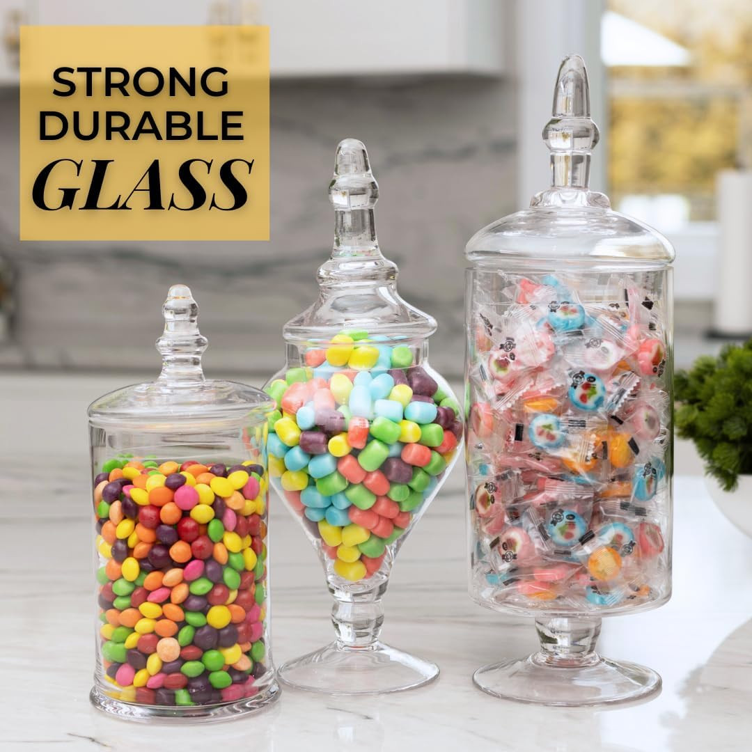 Mantello Glass Apothecary Jars with Lids- Set of 3 Jars for Candy Buffet - Apothecary Jars for Ba... | Amazon (US)