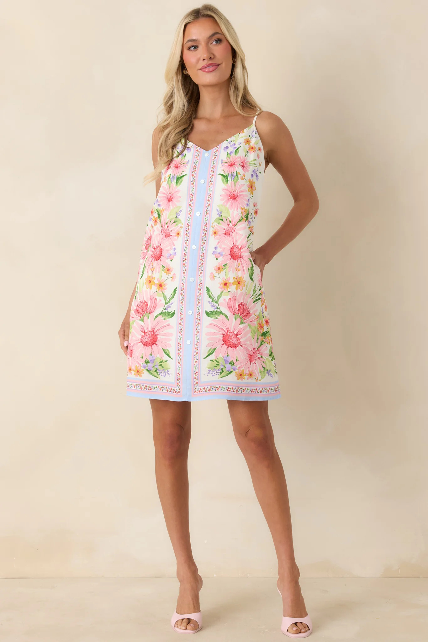 Gonna Go My Way Pink Multi Floral Button Front Mini Dress | Red Dress