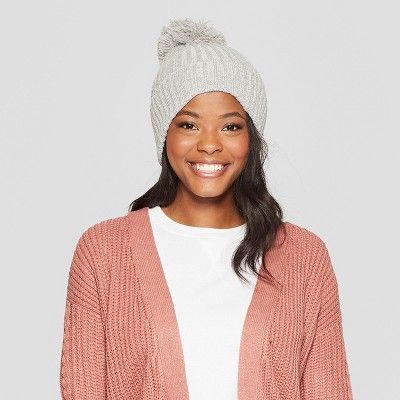 Women's Ribbed Cuff Pom Beanie - A New Day™ | Target