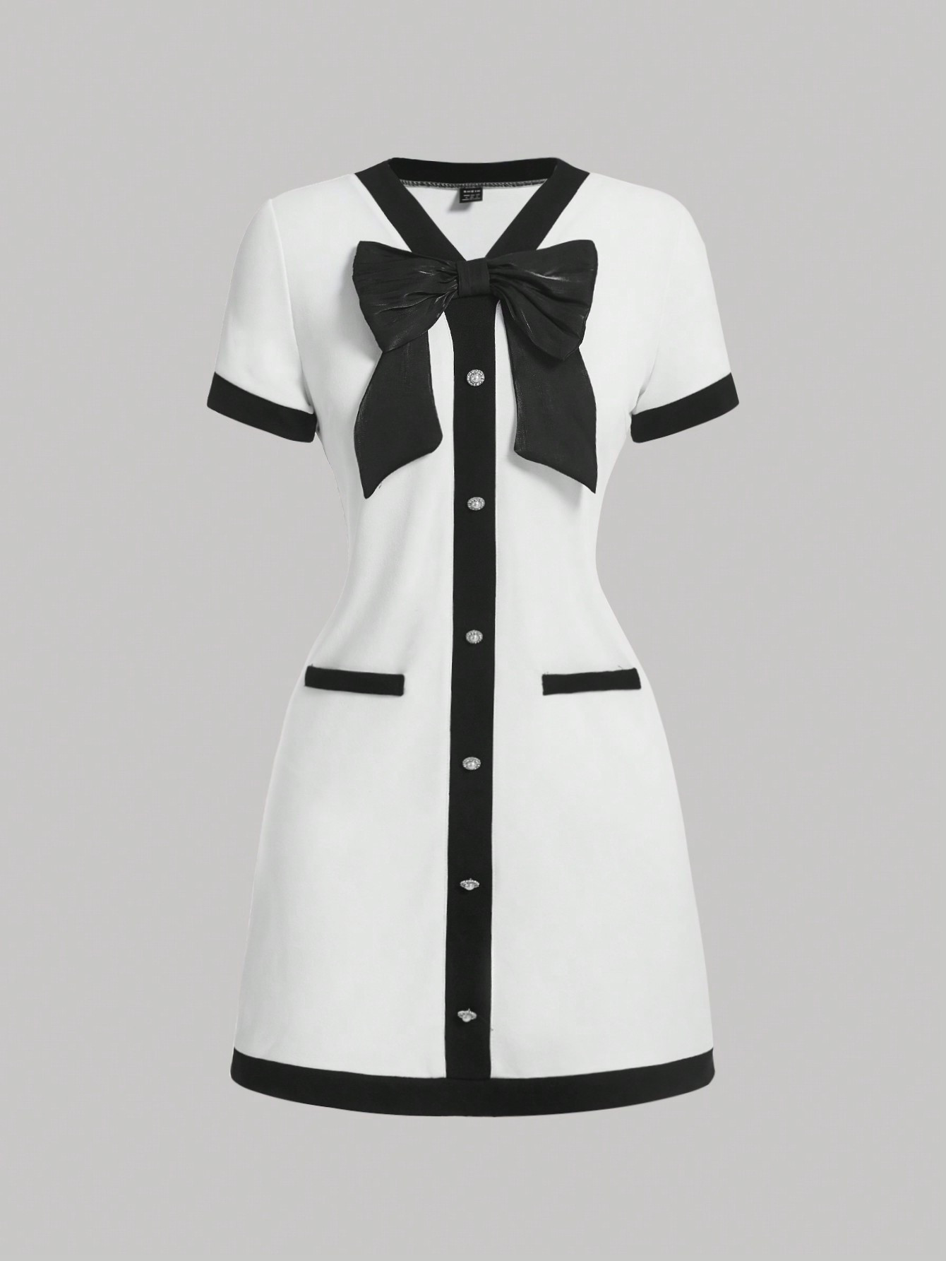 SHEIN MOD Contrast Trim Bow Front Button Detail Dress | SHEIN