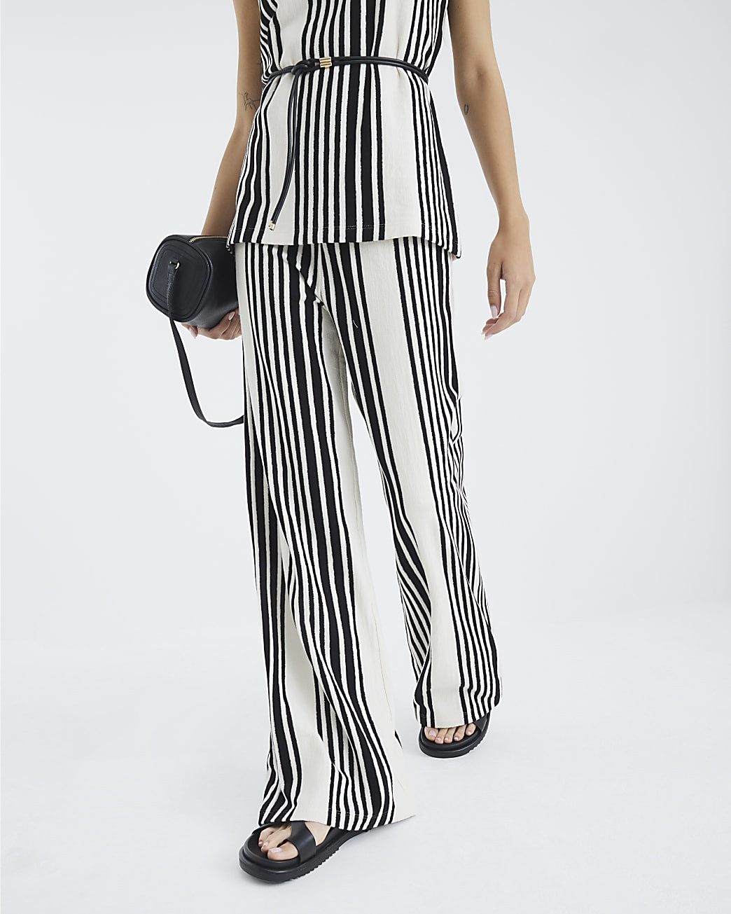 Black Stripe Wide Leg Trousers | River Island UK & IE