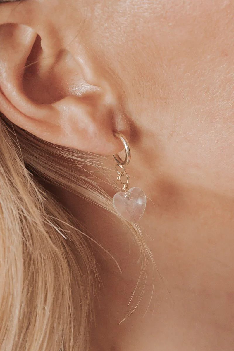 Clear Rhinestone Heart Dangle Hoop Earrings | Magnolia Boutique