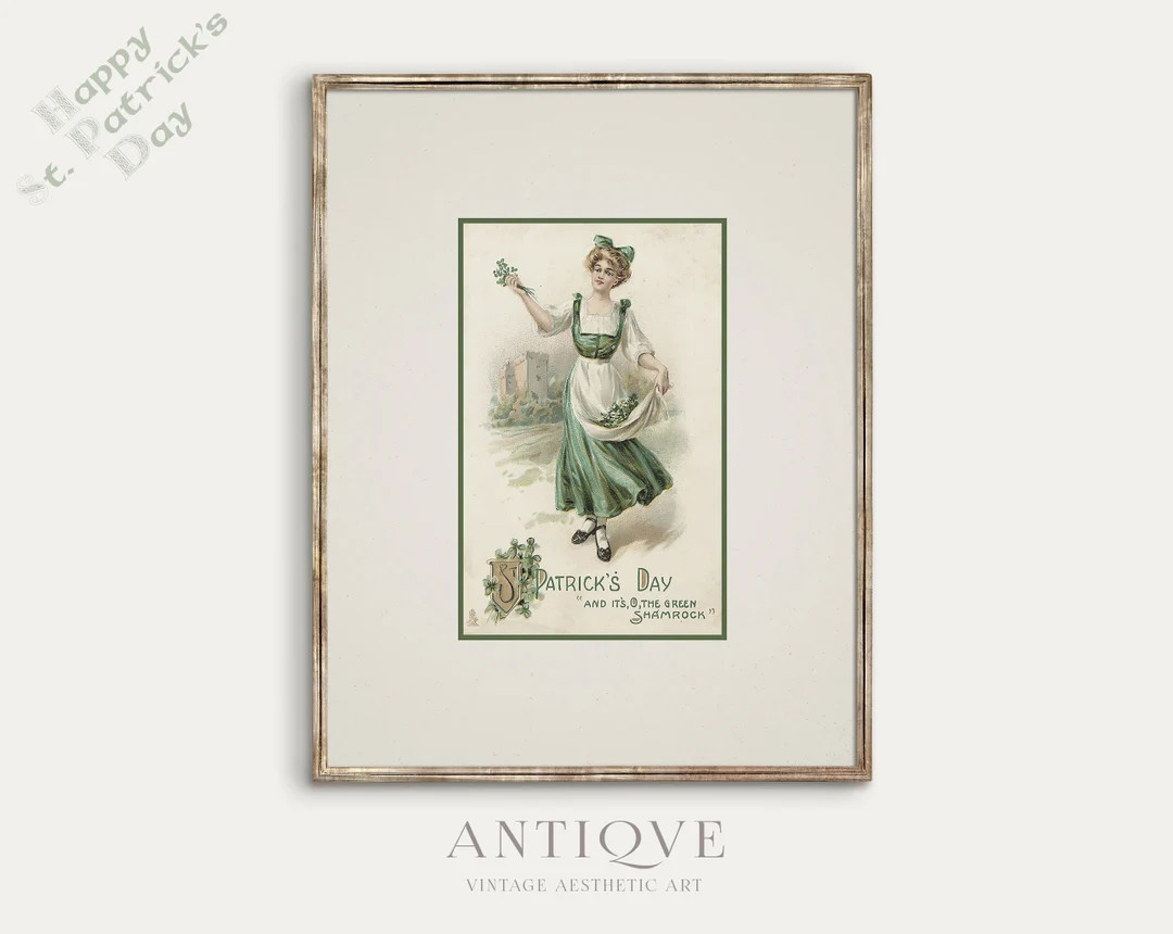 Vintage St. Patrick's Day Print Irish Woman With Shamrocks Sketch Ireland Home Decor St. Paddy's ... | Etsy (US)