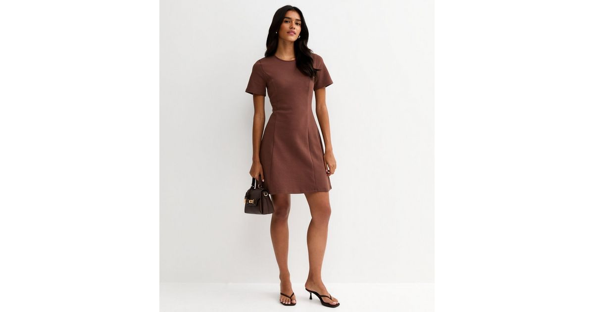 Dark Brown Flared A-Line Mini Dress | New Look | New Look (UK)