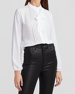Pleated Tie Neck Top | Express