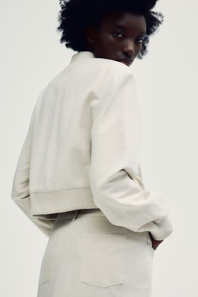 Cropped bomber jacket - Light beige - Ladies | H&M GB | H&M (UK, MY, IN, SG, PH, TW, HK)