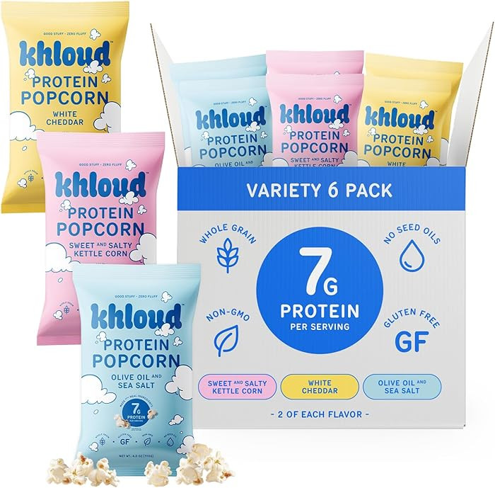 Khloud Protein Popcorn, 6 Pack Variety Pack - Protein Popcorn Made with Real Simple Ingredients &... | Amazon (US)
