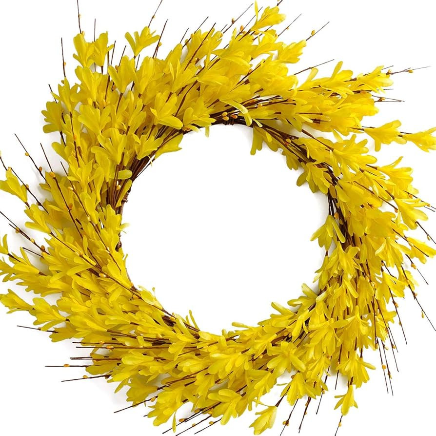 Bibelot 20inch Artificial Forsythia Flower Wreath Spring Summer Fall Wreath Silk Leaves Wreath fo... | Amazon (US)