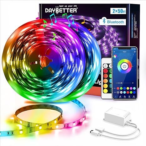 DAYBETTER Led Strip Lights 100ft (2 Rolls of 50ft) Smart Light Strips with App Control Remote, 50... | Amazon (US)
