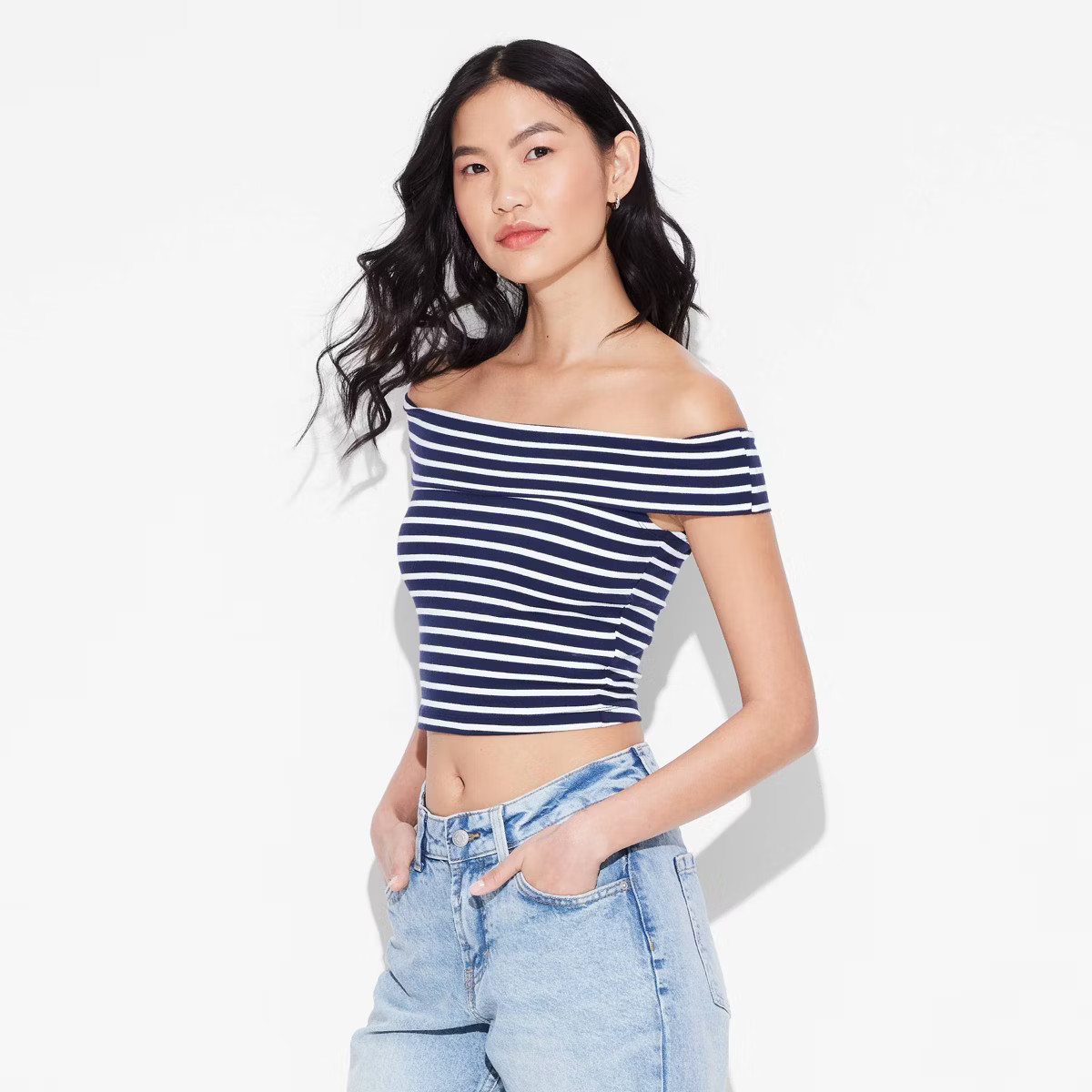 Women's Off The Shoulder T-Shirt - Wild Fable™ Cherry Red Striped 4X | Target