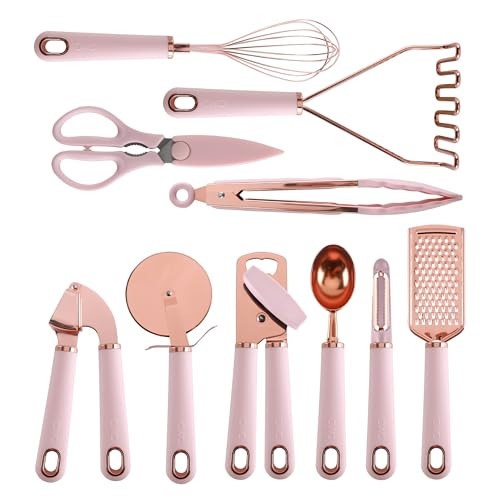 COOK WITH COLOR Kitchen Gadget Set Copper Plated Stainless Steel Utensils with Soft Touch Handles, Copper Pink, 10 Pieces | Amazon (US)