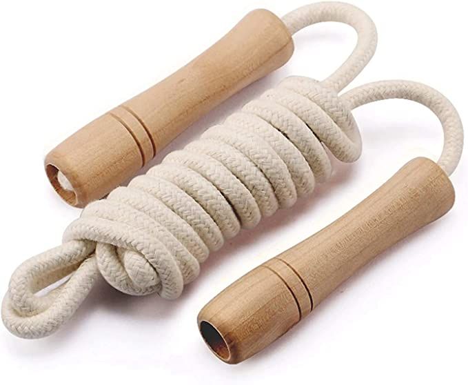 Jump Rope for Kids - Wooden Handle - Adjustable Cotton Braided Fitness Skipping Rope | Amazon (US)