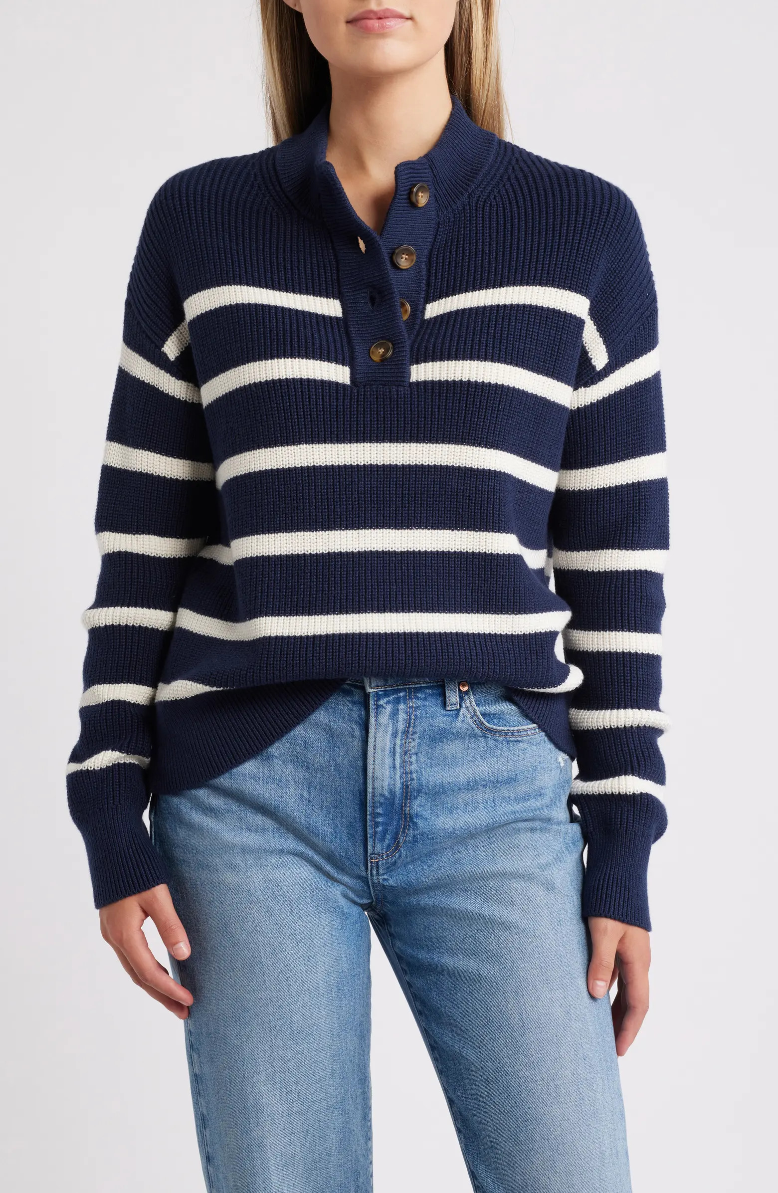 Caslon® Half Button Pima Cotton Blend Sweater | Nordstrom | Nordstrom