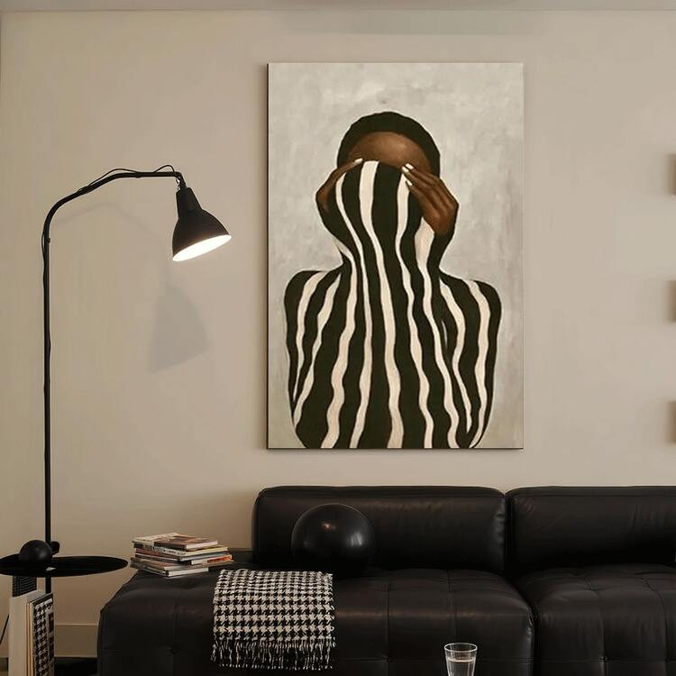 Framed 1pc Extra Large Modern Minimalist Black & White African Face Canvas Poster - Large Wall Art Print - Elegant Portrait For Living Room, Bedroom | SHEIN