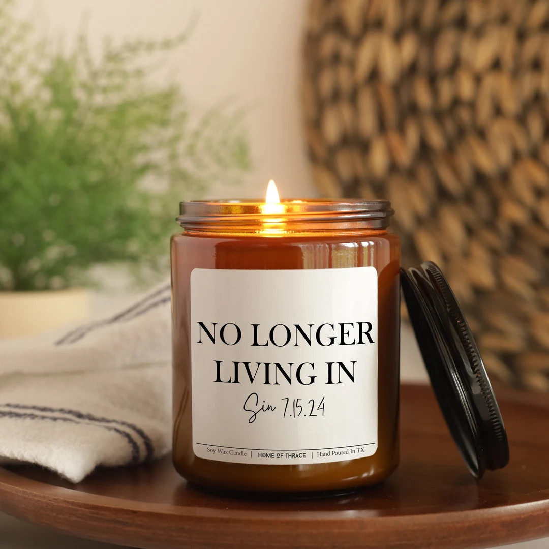 No Longer Living In Sin Custom Wedding Candle, Funny Anniversary Gift, Wedding Date Candle, Uniqu... | Etsy (US)