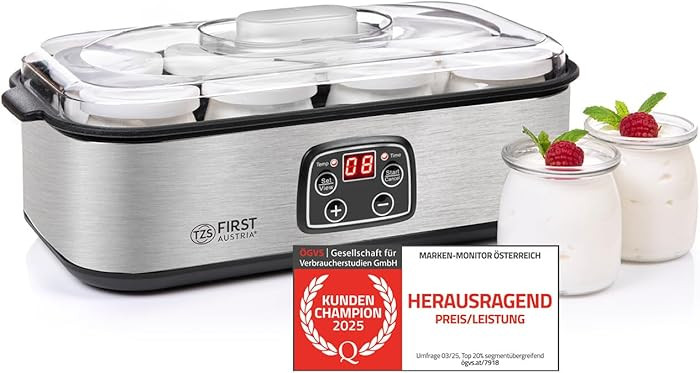 TZS First Austria - Joghurtbereiter 25W inkl. 8 Glasbehälter à 180 ml für bis 1,4L selbstgemac... | Amazon (DE)