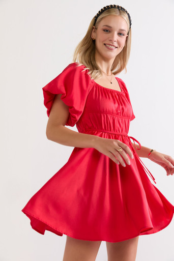 Stephanie Puff Sleeve Satin Mini Dress | Francesca's