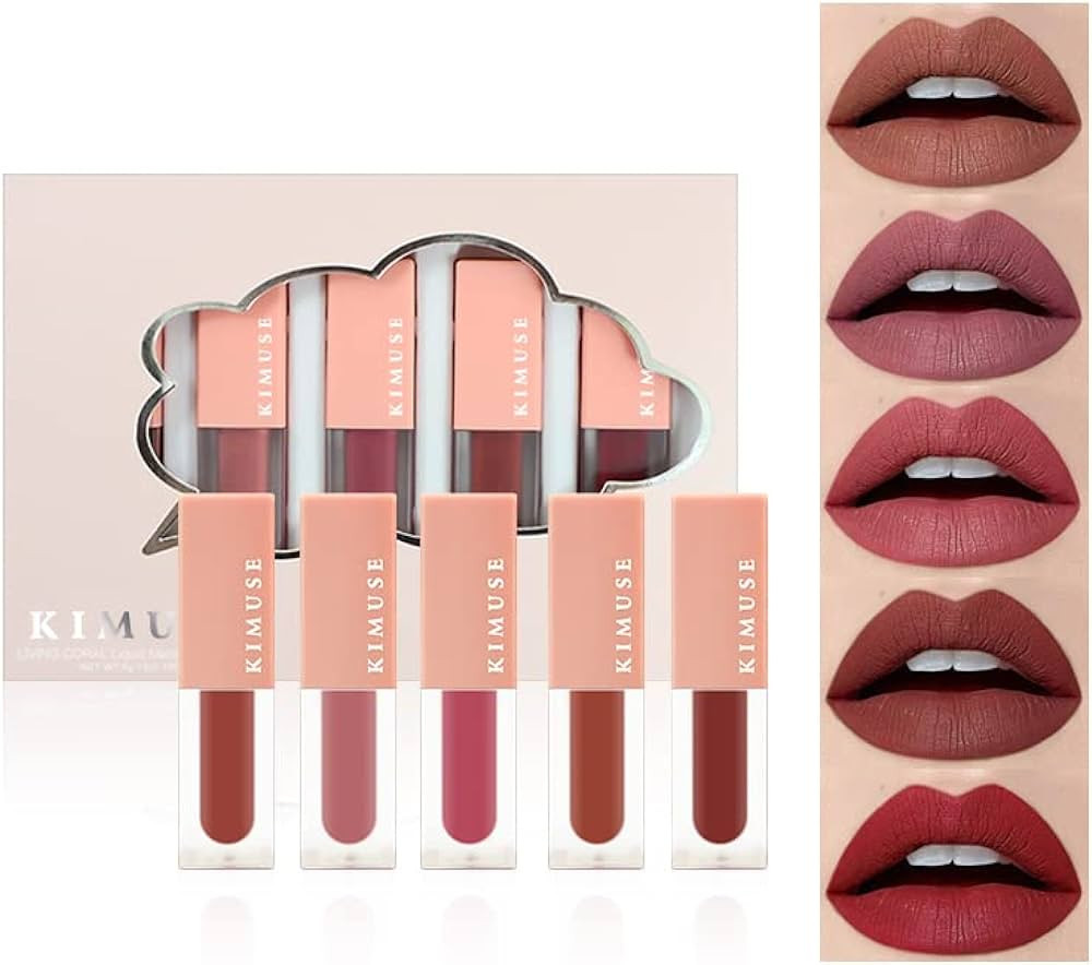 KIMUSE 5Pcs Matte Liquid Lipstick Set, Nude Lipstick Lip Gloss Set, Velvet Waterproof Long Lastin... | Amazon (CA)
